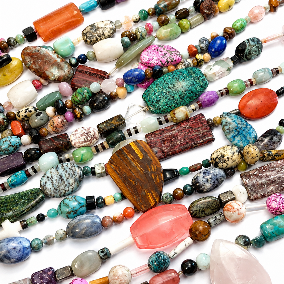 Multi-Gemstone, Multi Shape Beads Strand, Bead Size 6-35mm