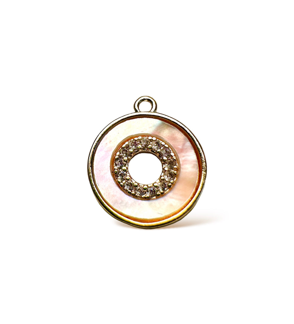 Round Mother of Pearl with Zirconia Pendant 12mm, 1pc