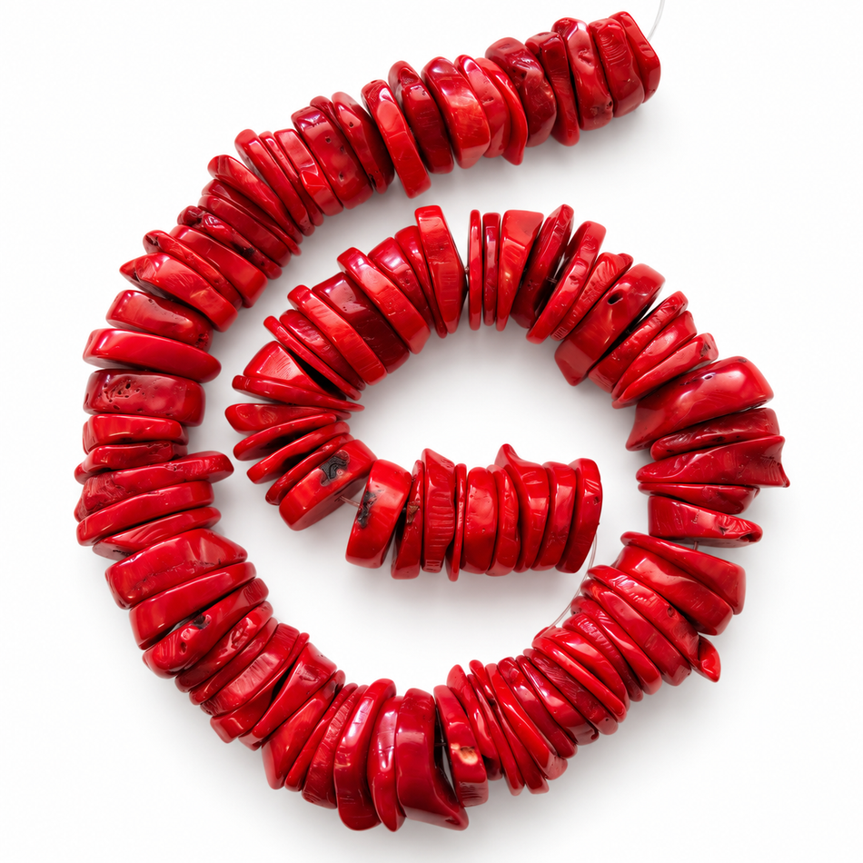 Natural Red Branch Irregular Disc Beads, Bead Size 16–20mm – 15.5” Strand