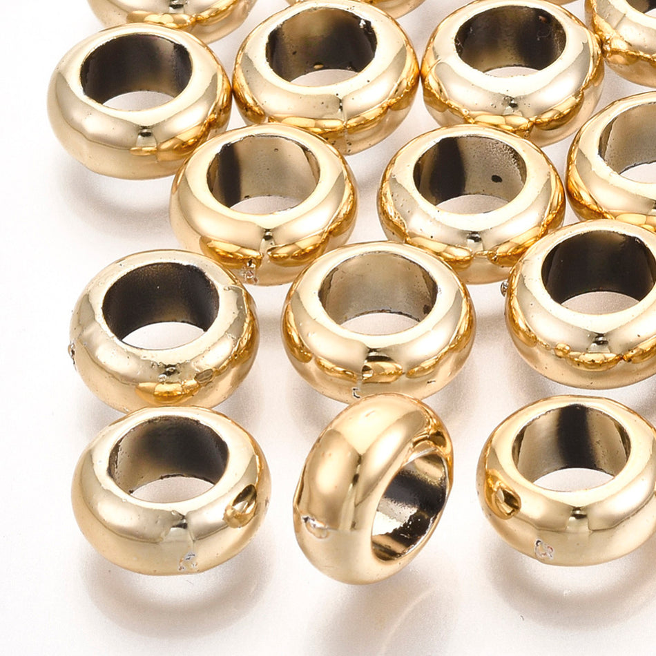 Gold-Plated Plastic Rondelle Beads 10mm, 20pcs