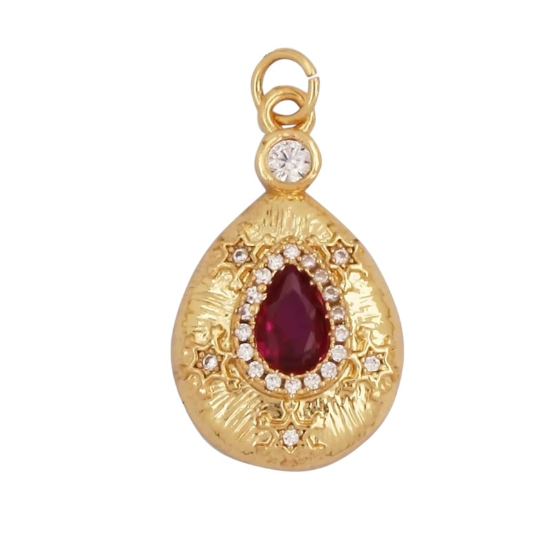 18k Gold Plated Drop Pendant With Magenta Zirconia 24mm, 1pc