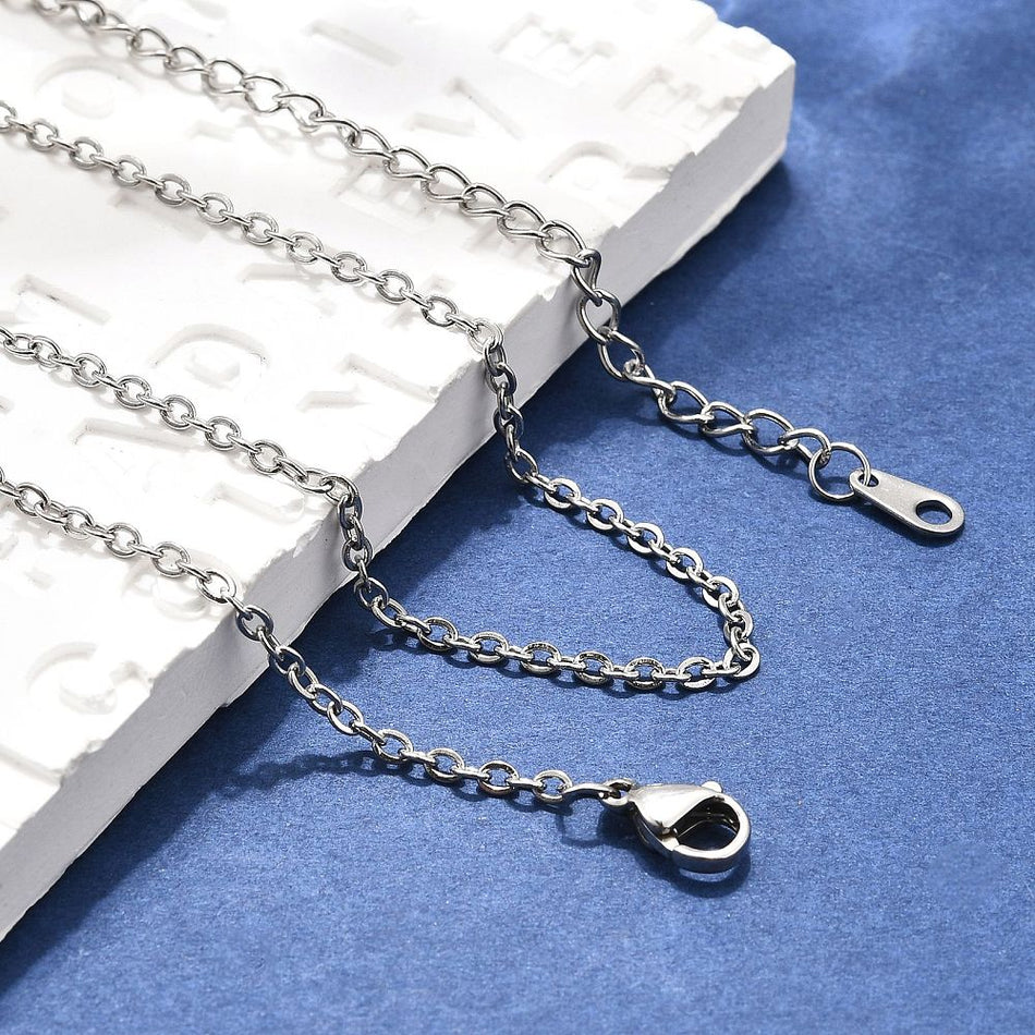 Stainless Steel Silver Cable Chain Necklace 16 inches, Pack of 10pcs