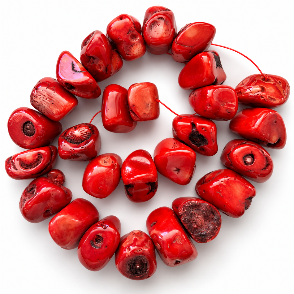 Natural Red Branch Nugget Beads, Irregular Bead Size 20-27mm, 16.5” Strand