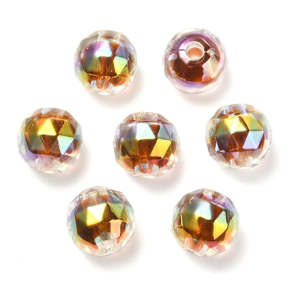 Faceted Tornasol Round Acrylic Bead 15mm, 10pcs