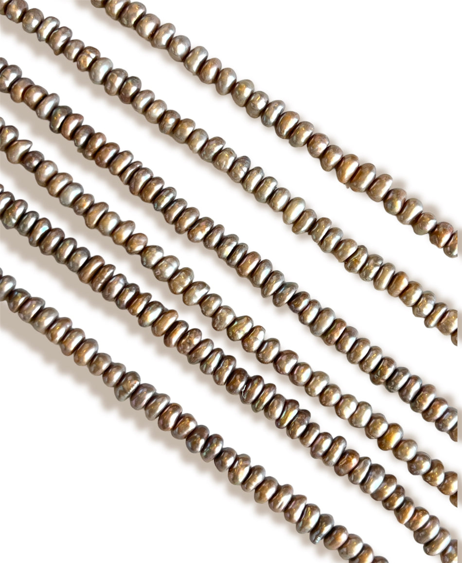 Beige Freshwater Rondelle Pearl Strand, 6-7mm