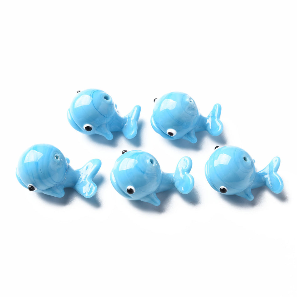 Blue Whale Lampwork Beads 20mm, 2pcs