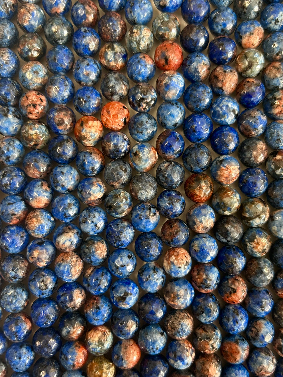 Faceted Blue and Pink Round Jade Bead Strand, 10mm