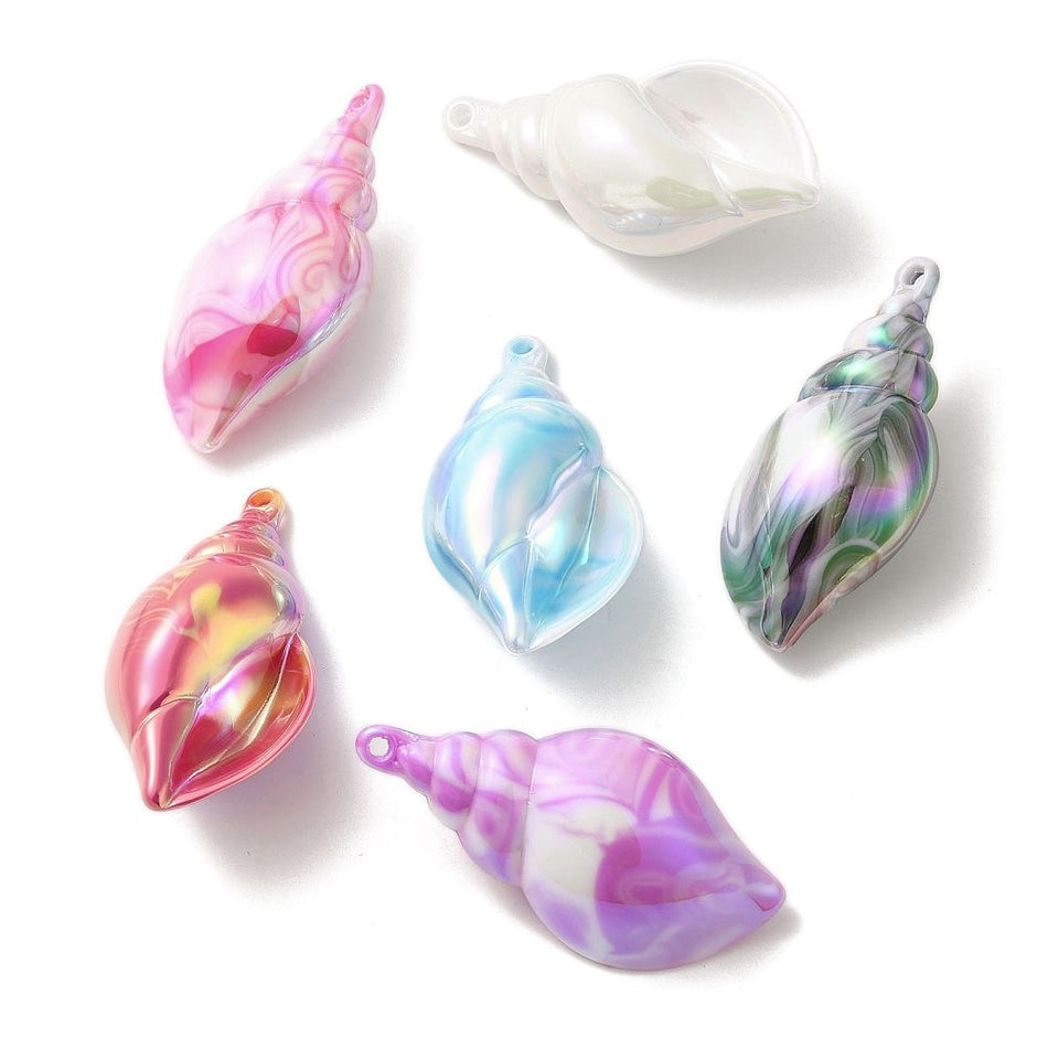 Mixed Color Shell Shape Acrylic Pendant 70mm, 2pcs