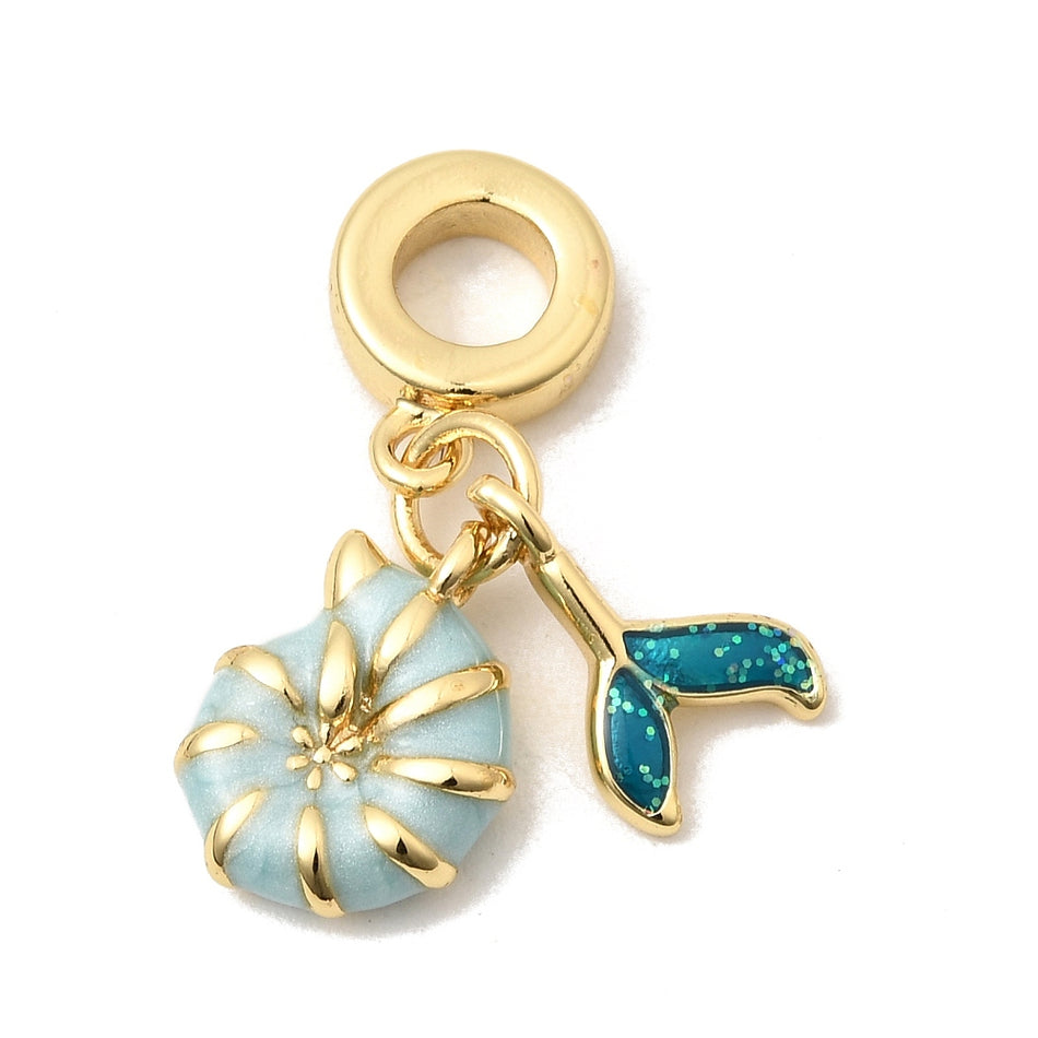 18k Gold-Plated Summer Mermaid and Shell Pendant 26mm, 1pc