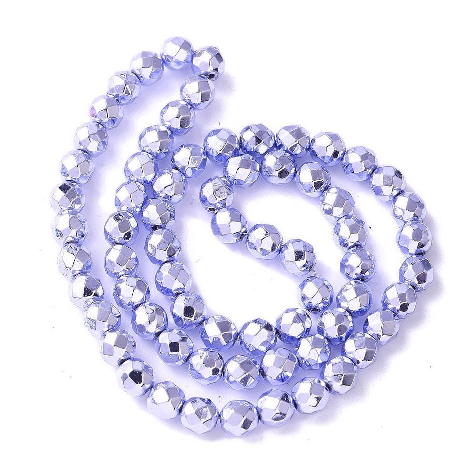 Faceted Round Hematite Bead Strand, 6mm