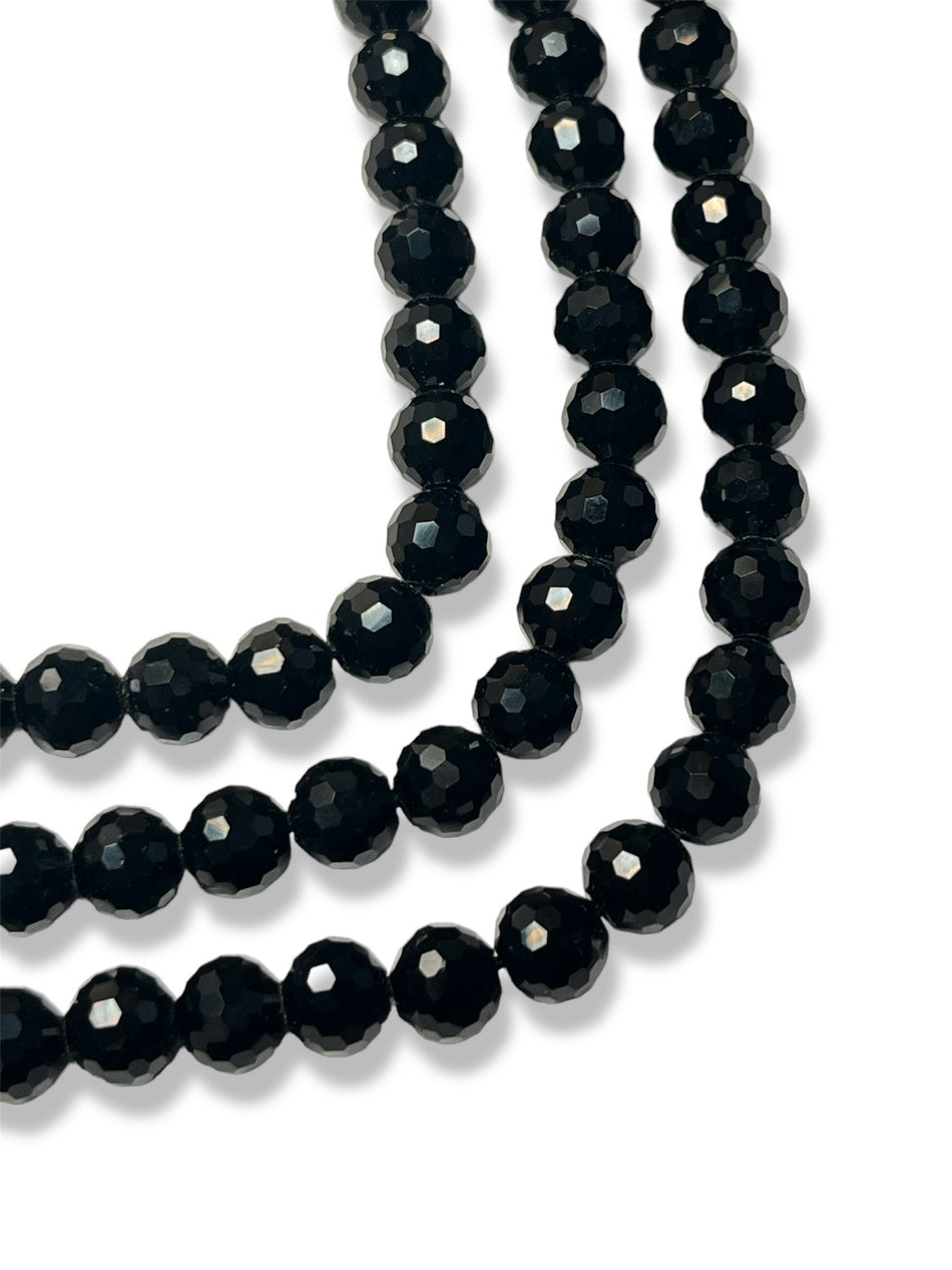 Faceted Black Round Crystal Strand