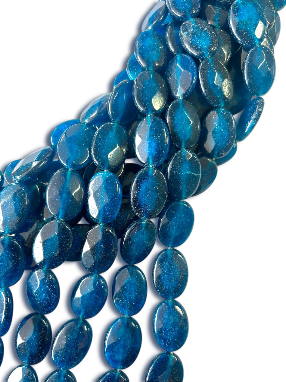 Faceted Blue Oval Jade Bead Strand, 25mm