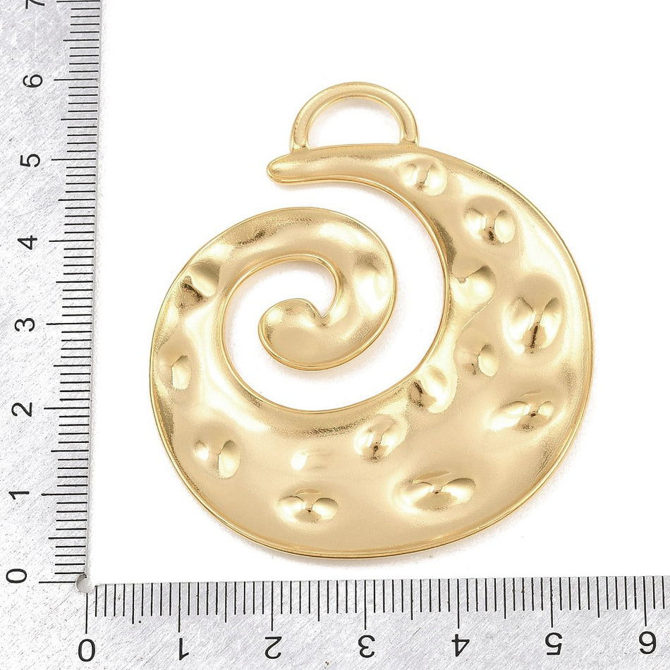 Stainless Steel Gold Spiral Swirl Pendant 60mm, 1pc