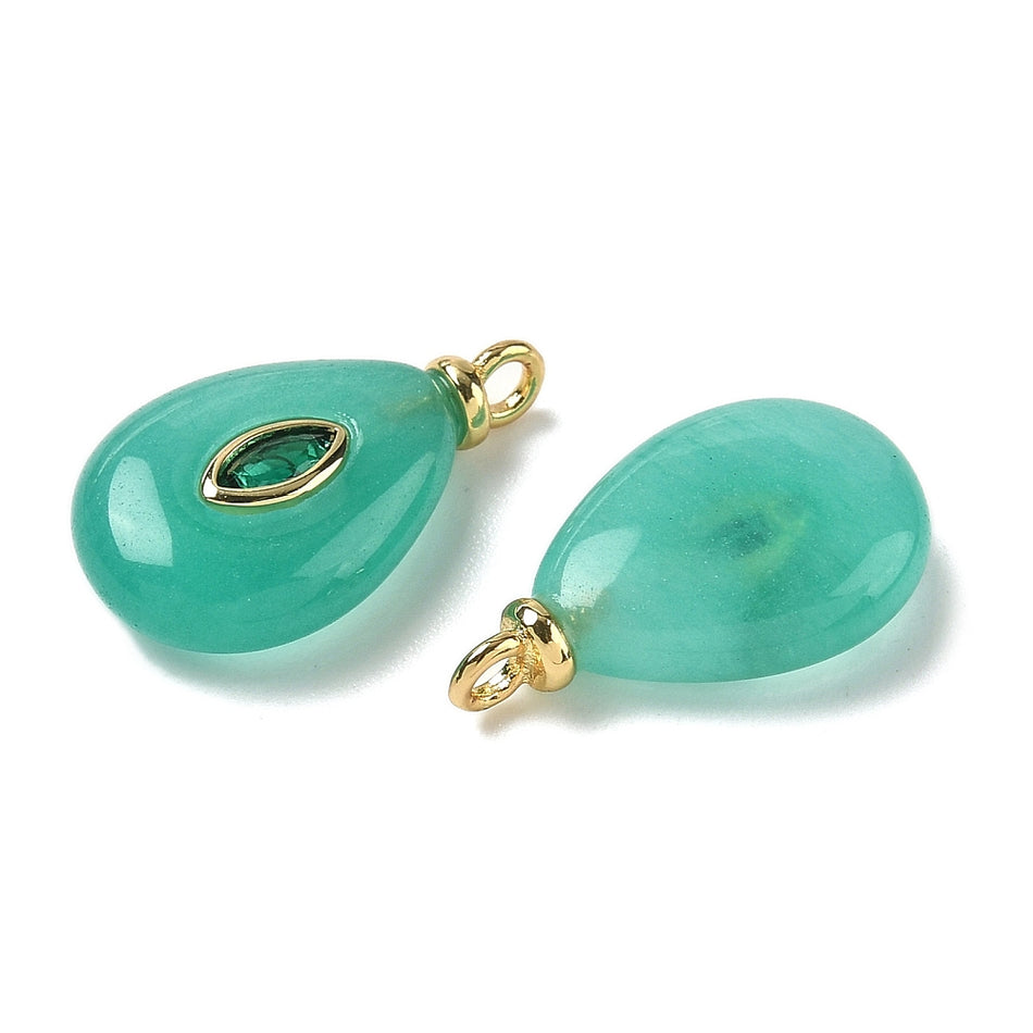 Natural Jade with Zirconia Pendant 18mm, 1pc