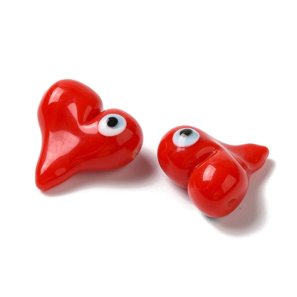 Lampwork Red Eye Heart Bead 18mm, 2pcs