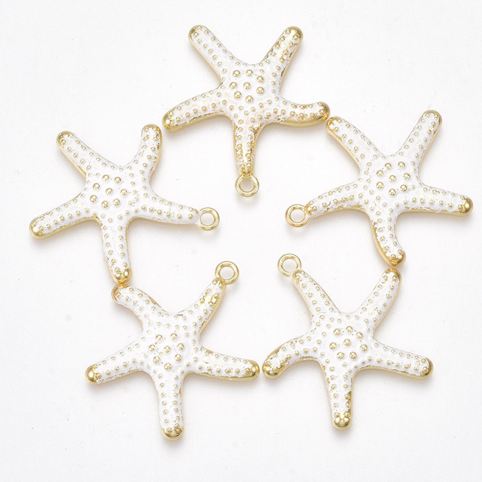 Gold-Filled White Sea Star Pendant 28mm, 2pcs