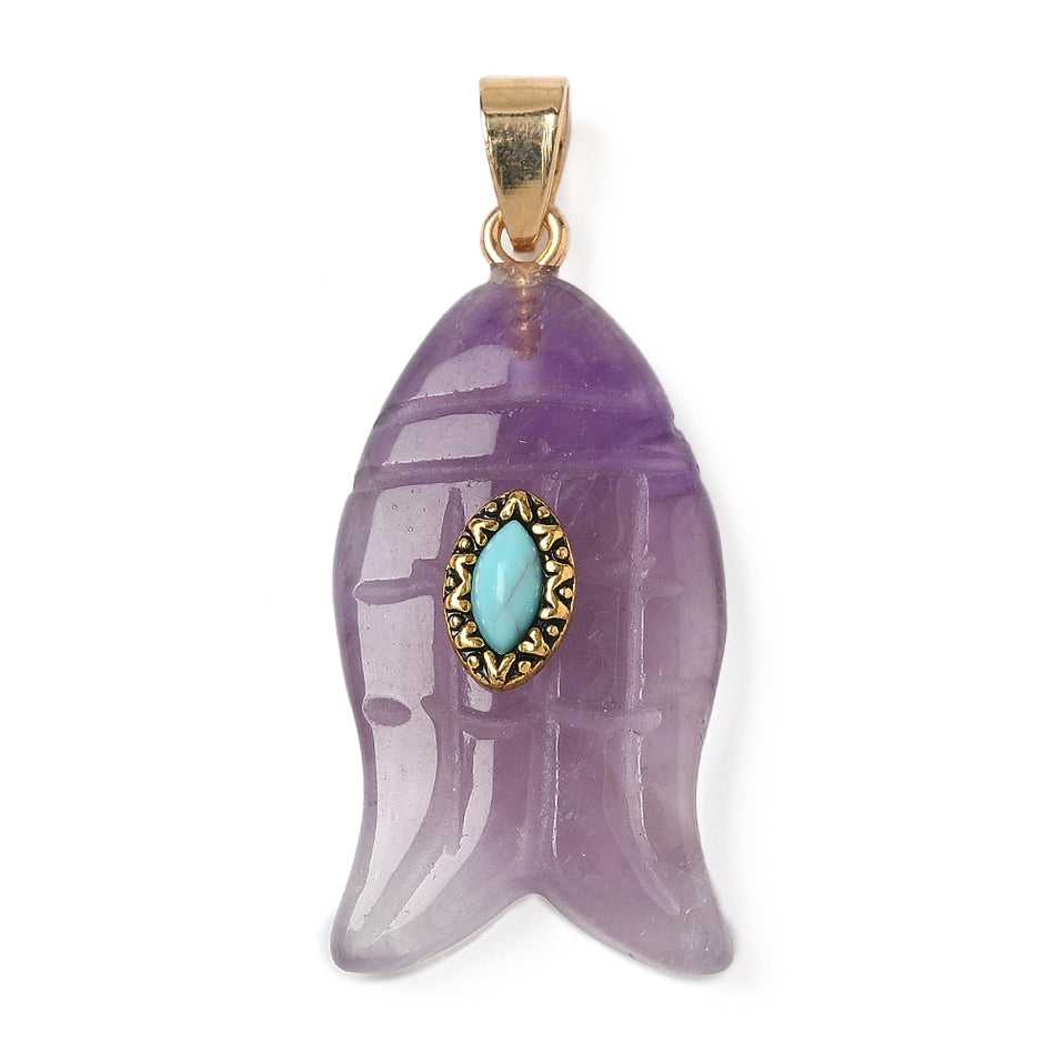 Mix Gemstone Fish Pendant 35mm, 1pc