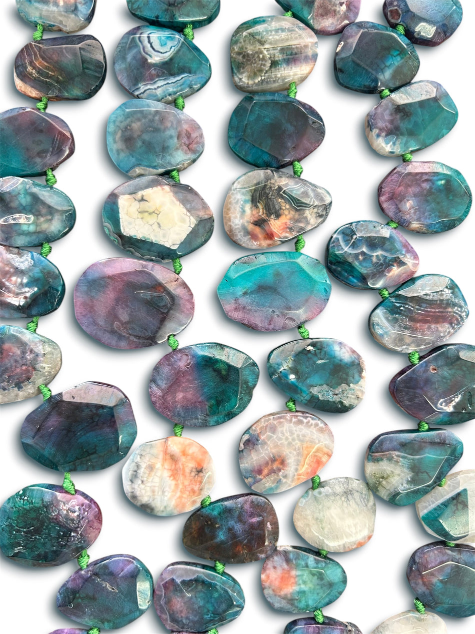 Teal and Purple Marbled Slice Agate Bead Strand, 25mm-40mm