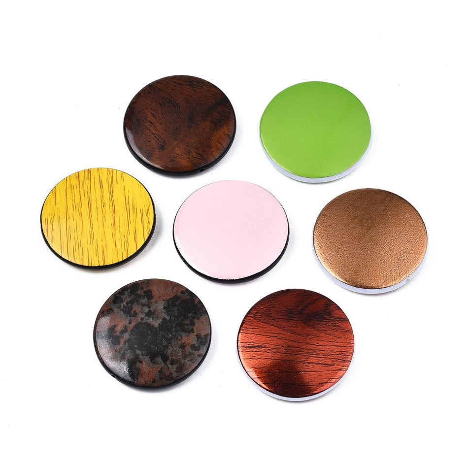 Mixed Color Flat Round Printed Acrylic Beads 31mm, 10pcs