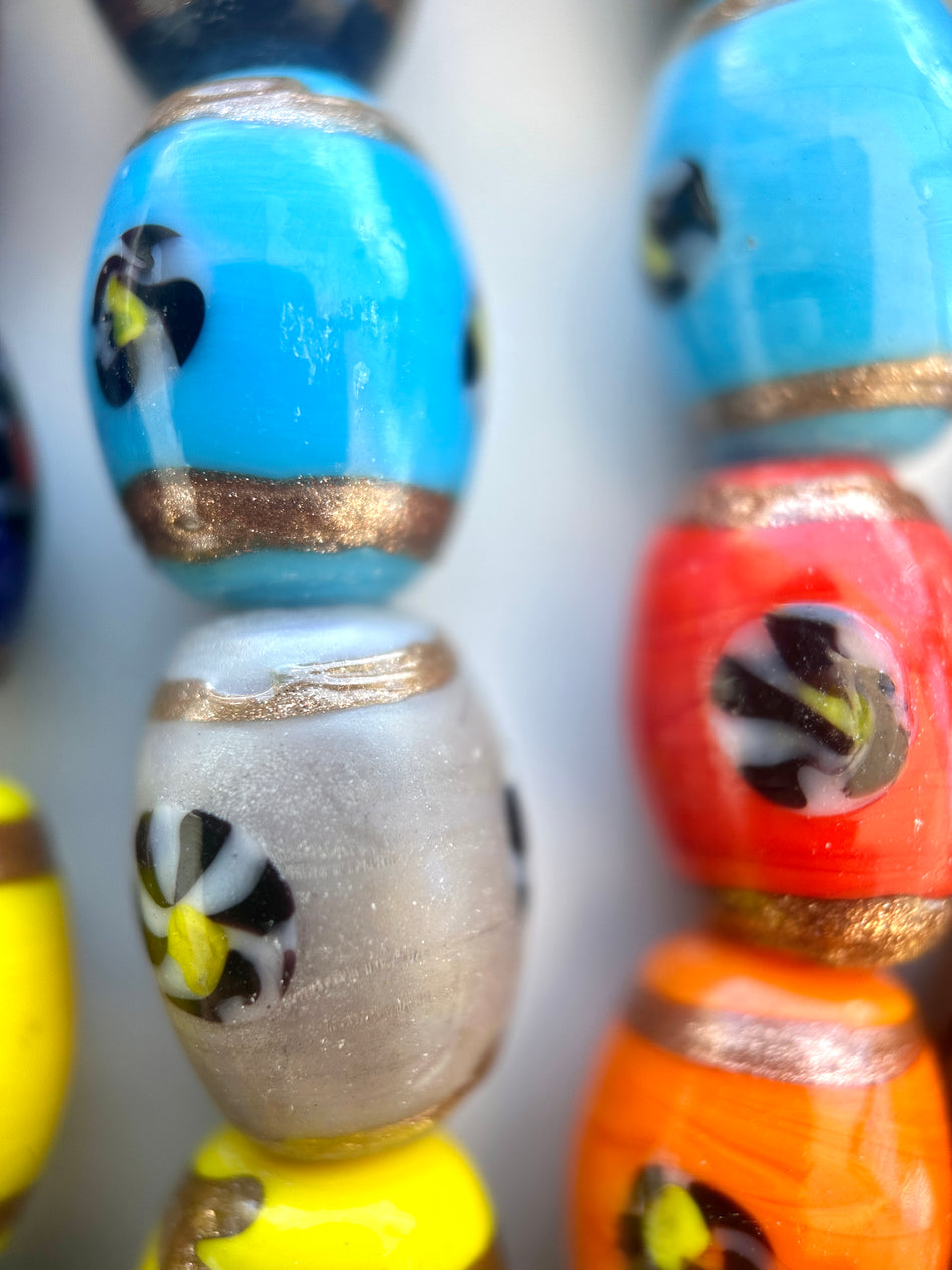 Multicolor With Gold Detail Barrel Lampwork Bead Strand, 18mm