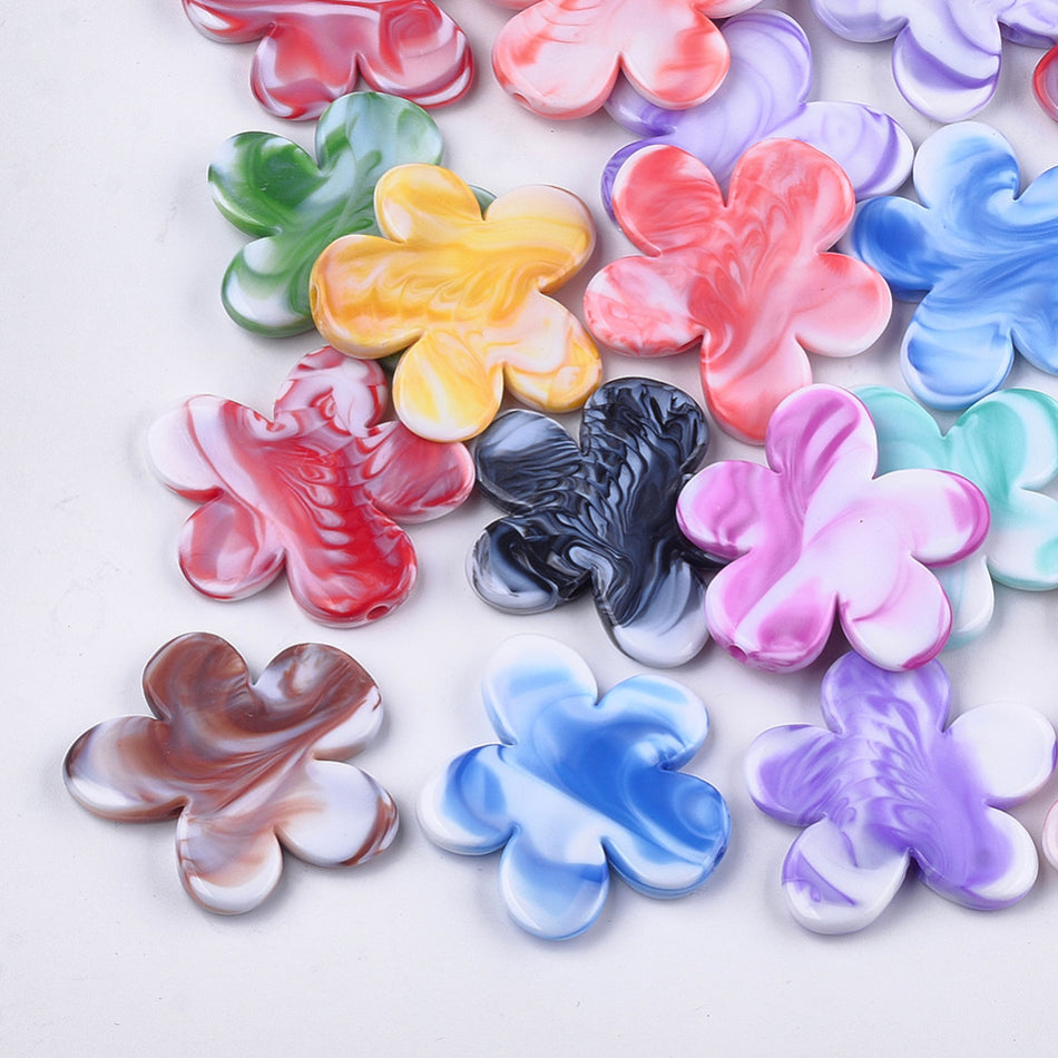 Multicolor Flower Acrylic Bead 40mm, 8pcs