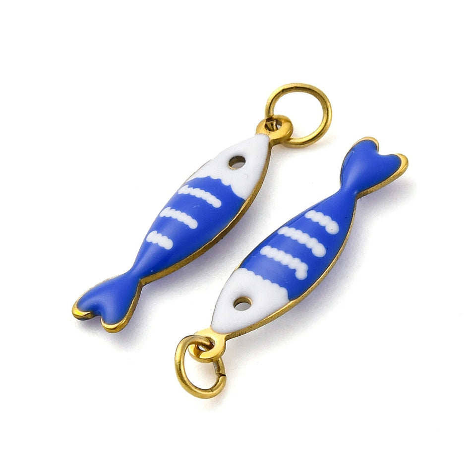 Stainless Steel Enameled Fish Pendant 18mm, 2pcs
