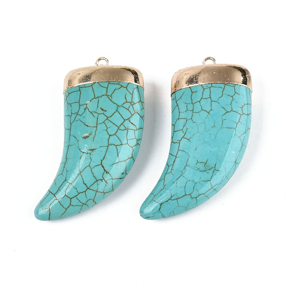 Turquoise Howlite Horn Pendant 49mm, 1pc