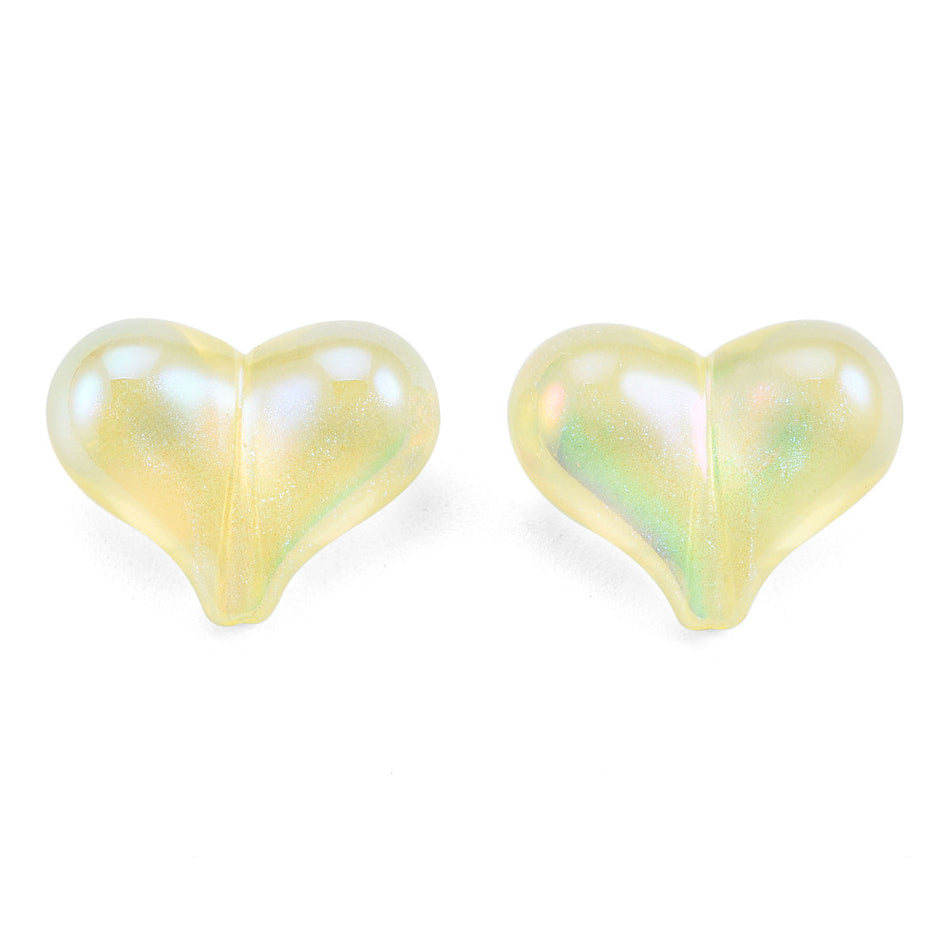 Yellow Tornasol Acrylic Heart Beads 16mm, 10pcs