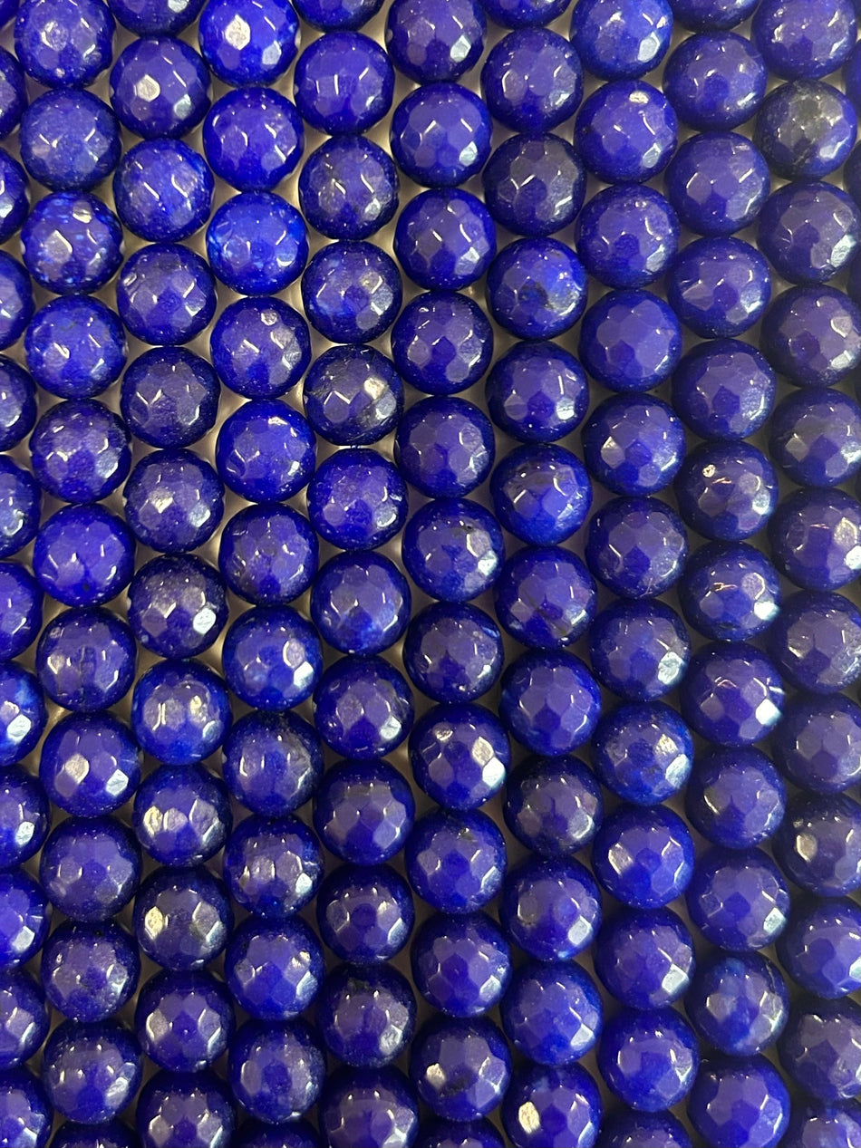 Faceted Royal Blue Round Jade Bead Strand, 10mm