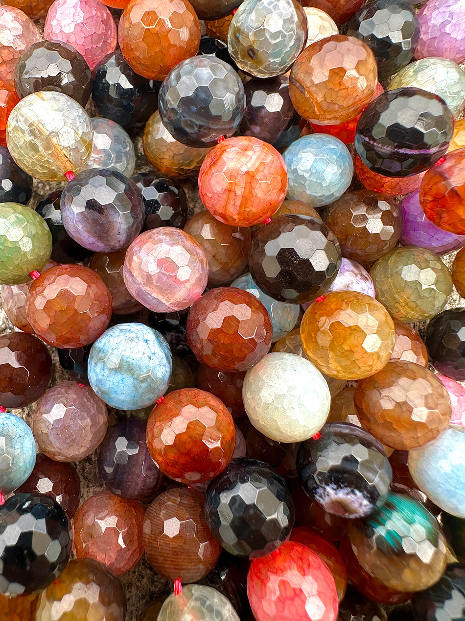 Faceted Multicolor Round Agate Strand, 12mm