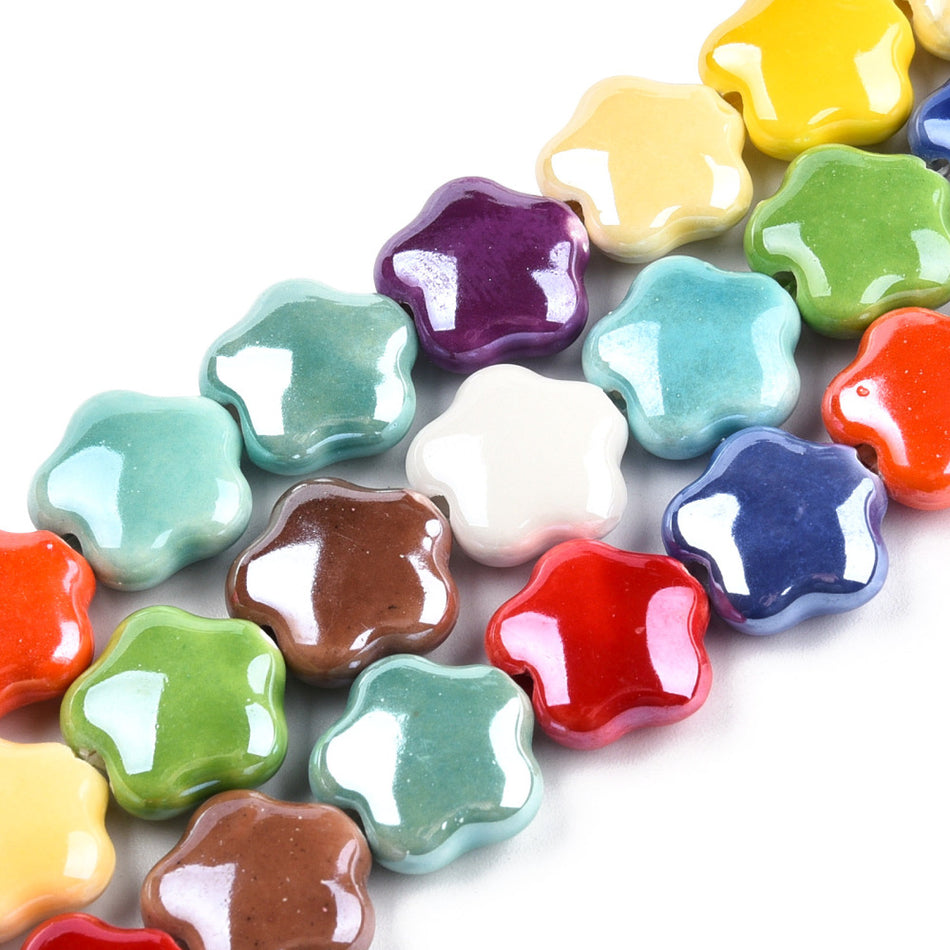 Multicolor Flower Bead Ceramic Strand, 16mm