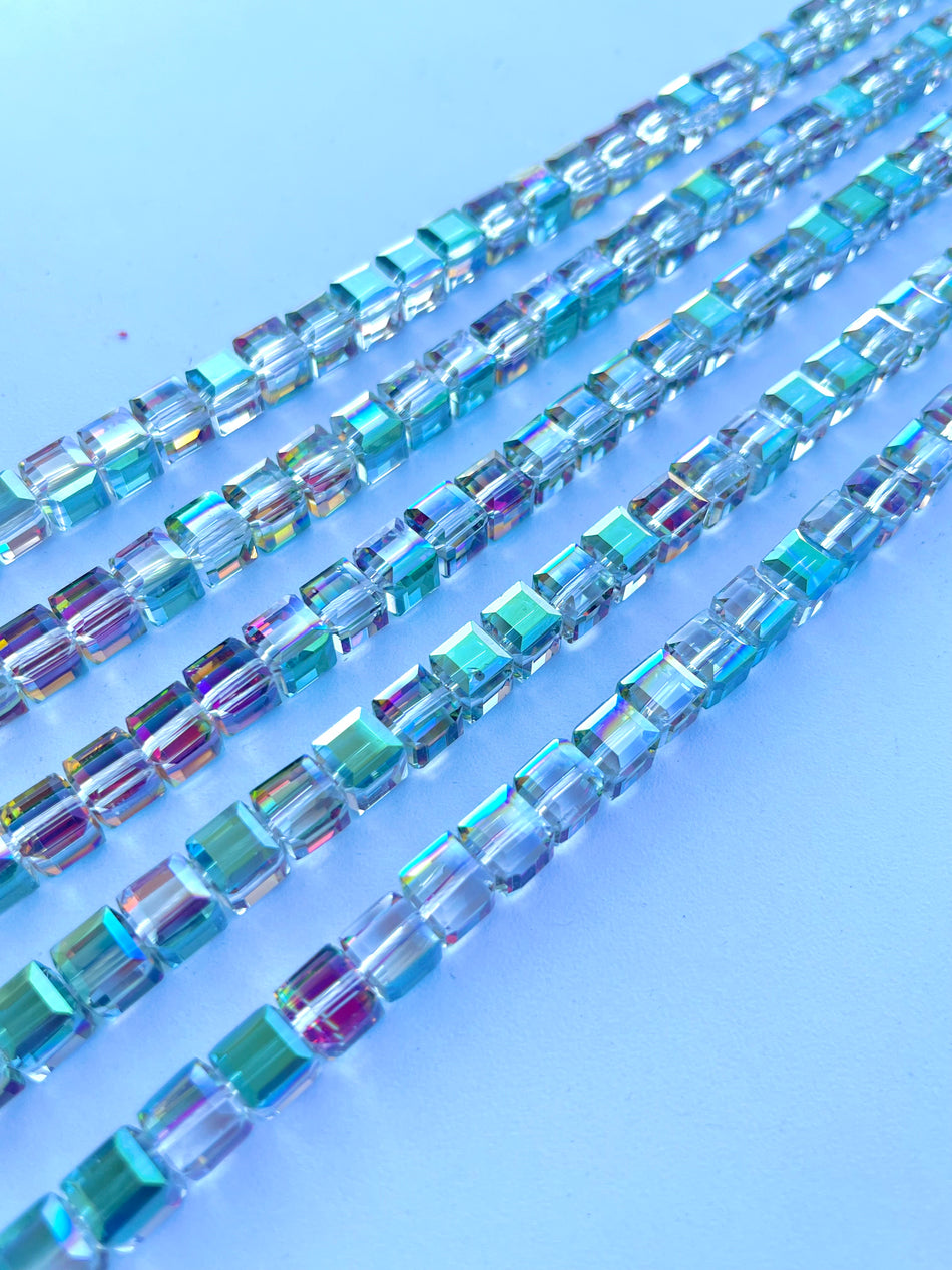 Faceted Crystal Cube Strand, 10mm