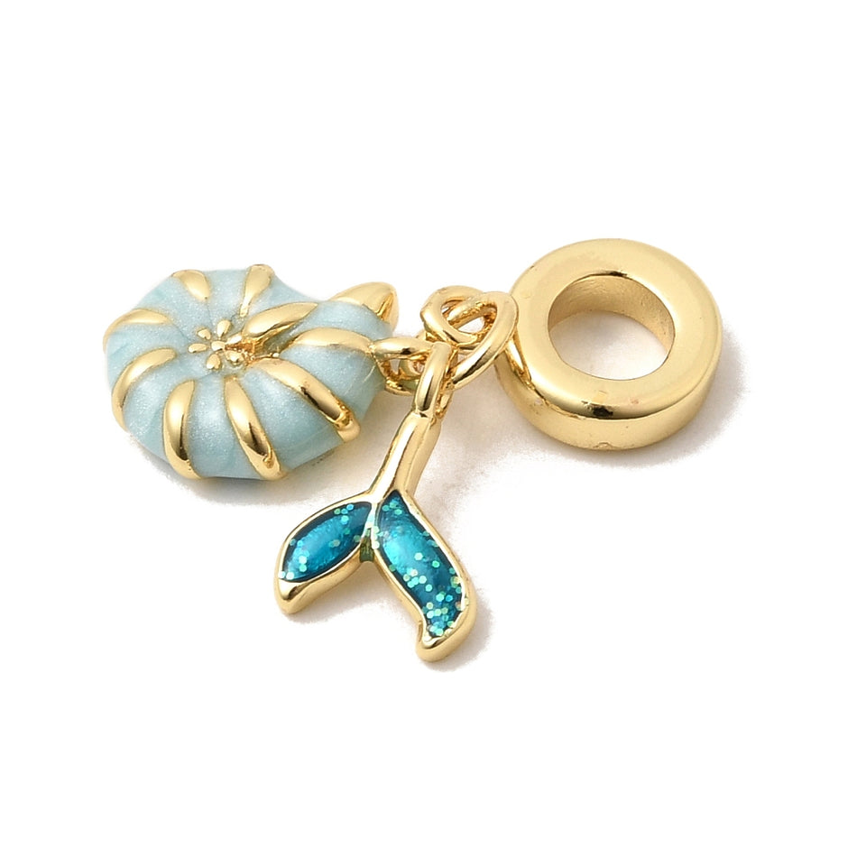 18k Gold-Plated Summer Mermaid and Shell Pendant 26mm, 1pc