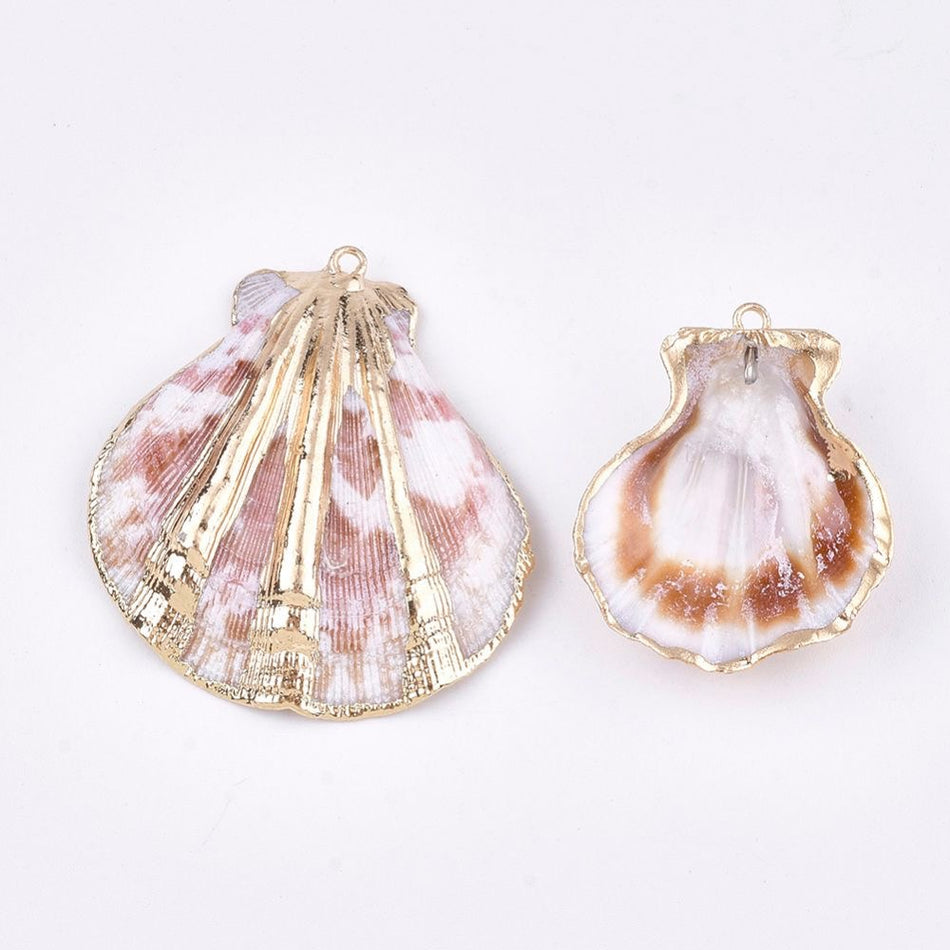 Gold Plated Natural Shell Pendant 33mm, 2pcs