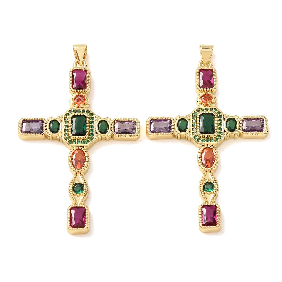 18k Gold-Plated Cross with Zirconia Pendant 48mm, 1pc
