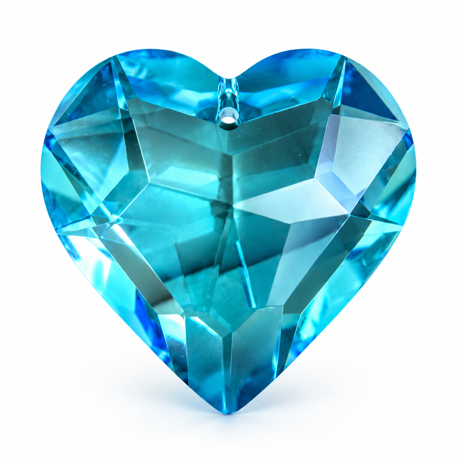 Crystal Heart Pendants, Faceted, Aquamarine, Size 44mm long, 1pc