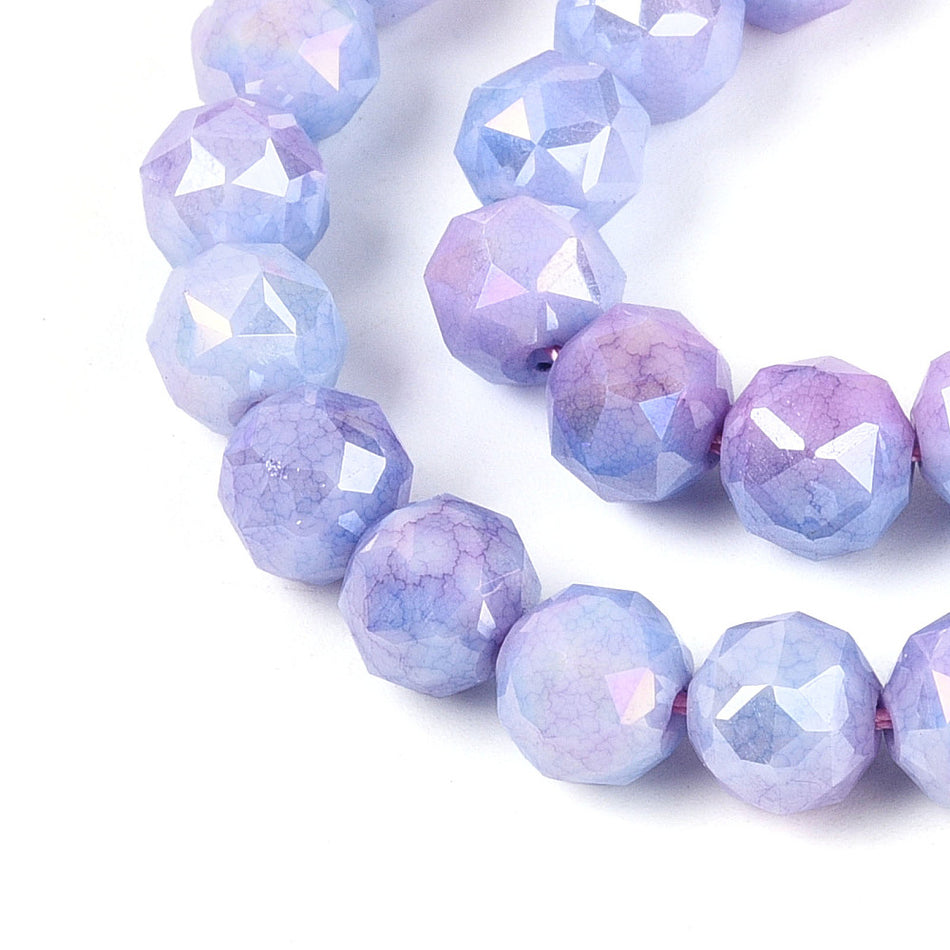 Faceted Two-Tone Electroplate Purple Glass Bead Strand, 8mm