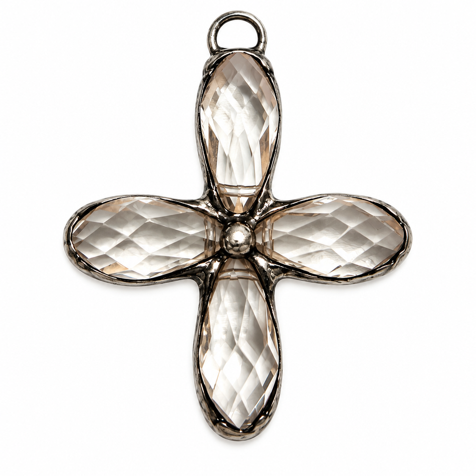 Faceted Crystal Cross Pendant-Gunmetal Finish, Size 2 Inches 1Pc