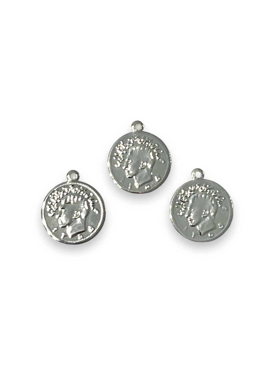 Silver Filled Coin Pendant 18mm, 3pcs