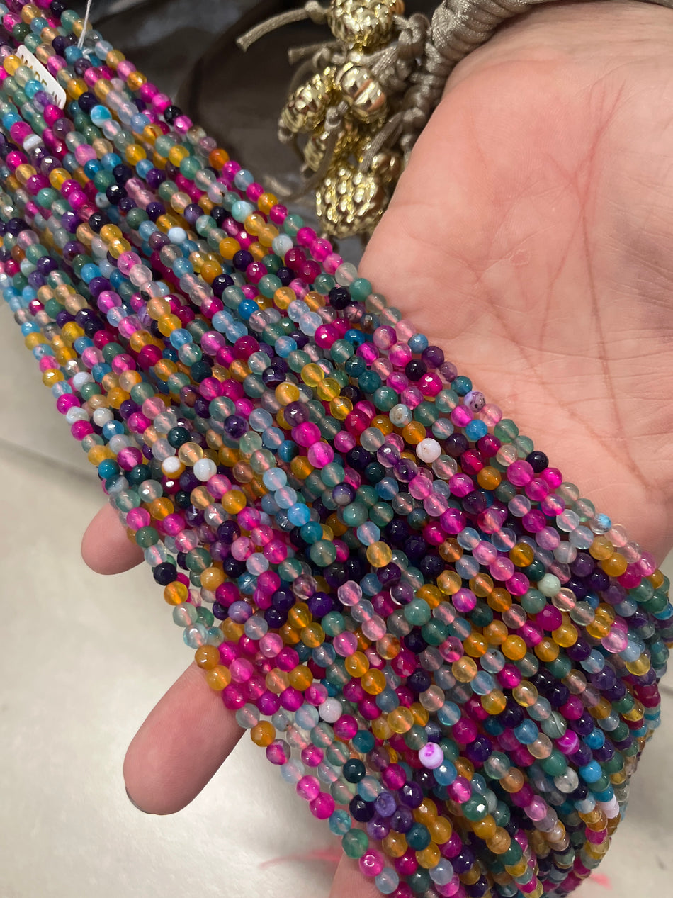 Multicolor Faceted Round Bead Agate Strand, 4mm