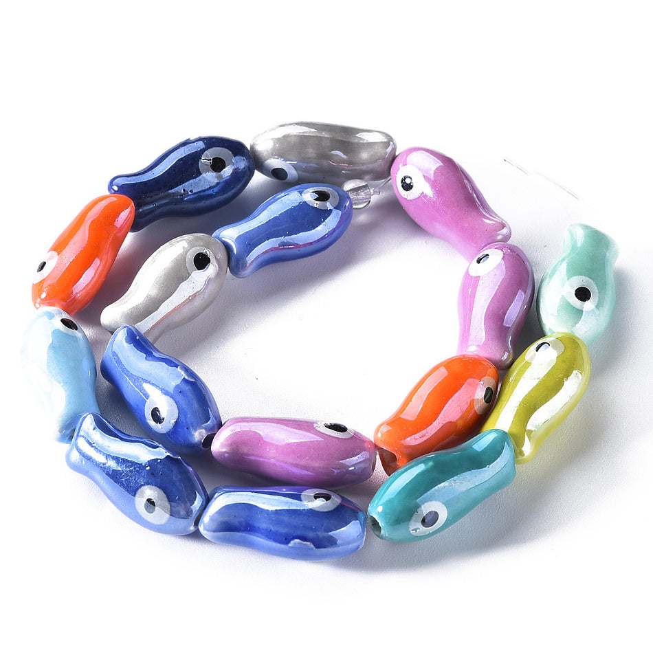 Porcelain Fish Beads Strand, 20mm Beads Size