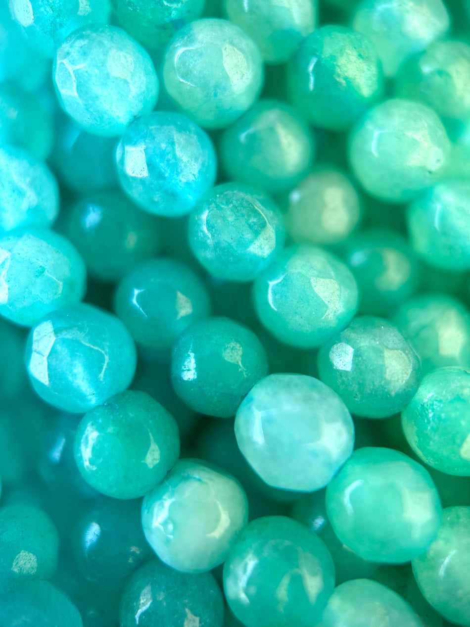 Faceted Round Turquoise Jade Strand, 6mm