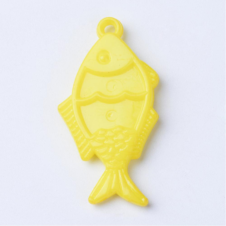 Acrylic Solid Mixed-Color Fish Pendant 44mm, 15pcs