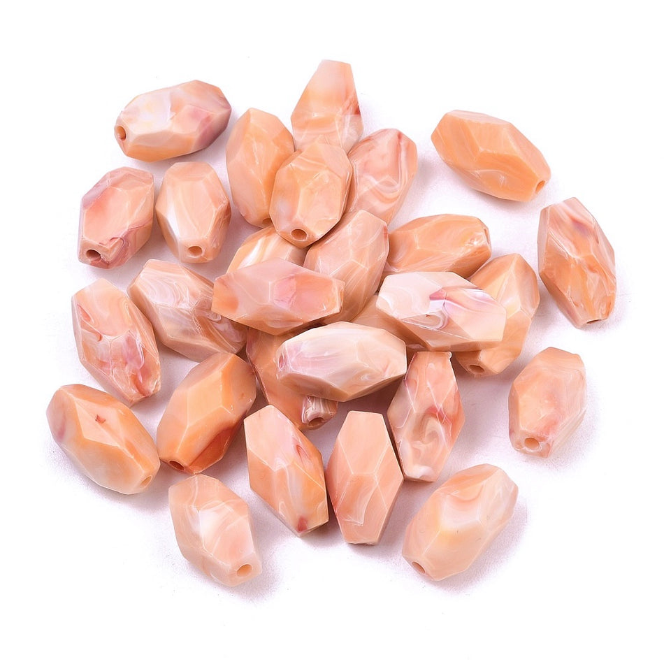 Acrylic Faceted Polygon Peach Beads 26mm, 10pcs