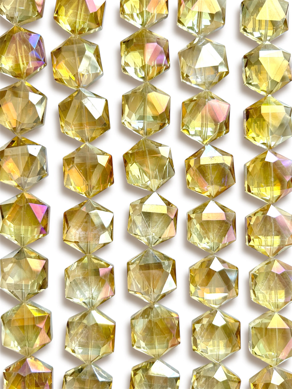 Faceted Hexagon Crystal Bead Strand, 26mm