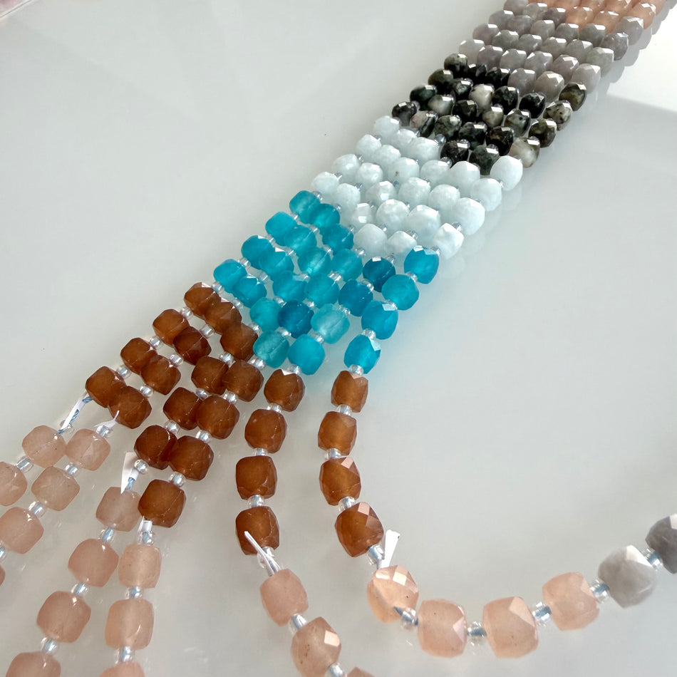 Faceted Gemstone Cube Bead with Gradient Tones 8mm Strand