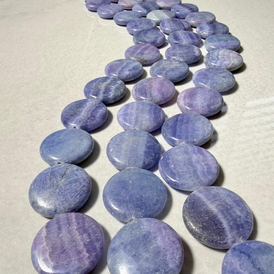 Round Blue-Purple Howlite Coin Bead 26mm Strand