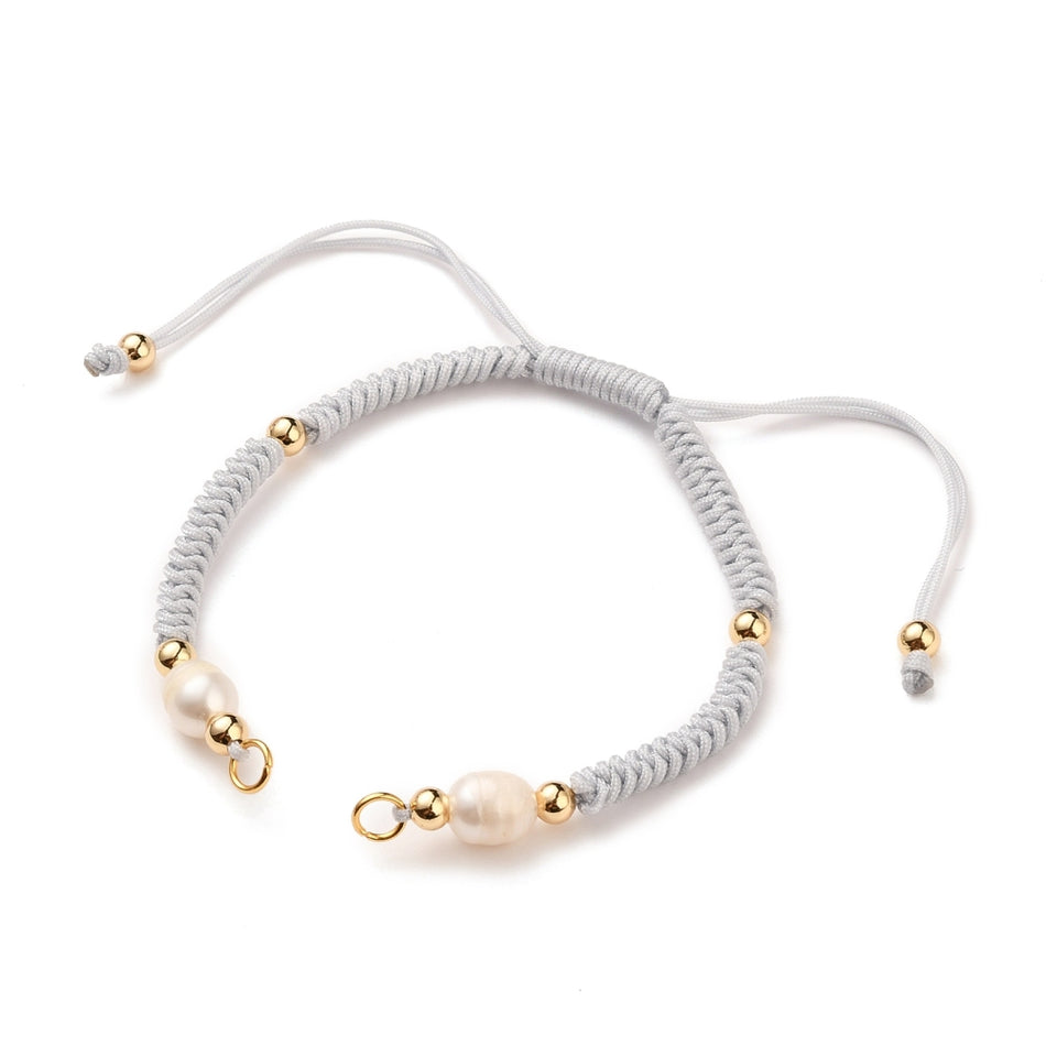 Braided Cord Connector Bracelet With Pearl Beads, 1pc