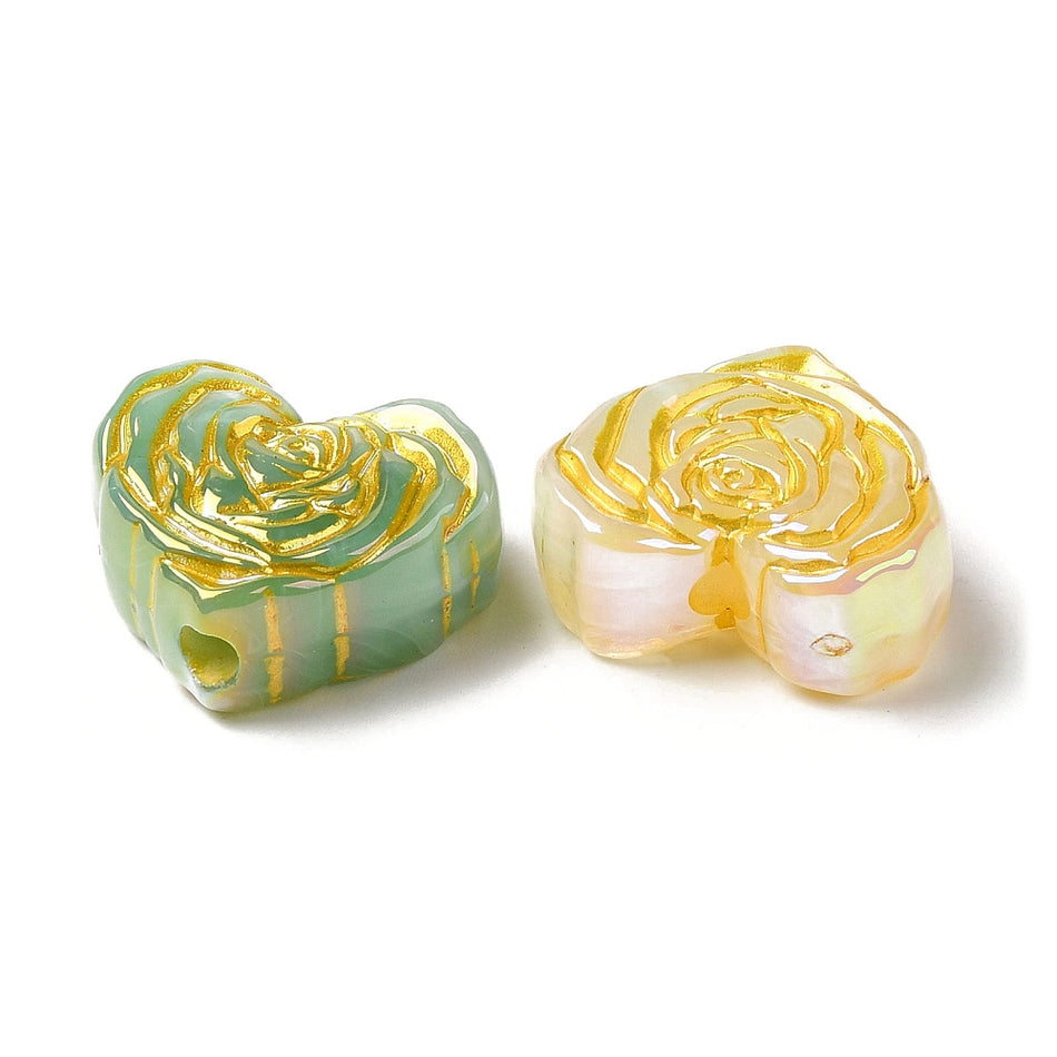 Multicolor Heart Rose Acrylic Beads, 6pcs