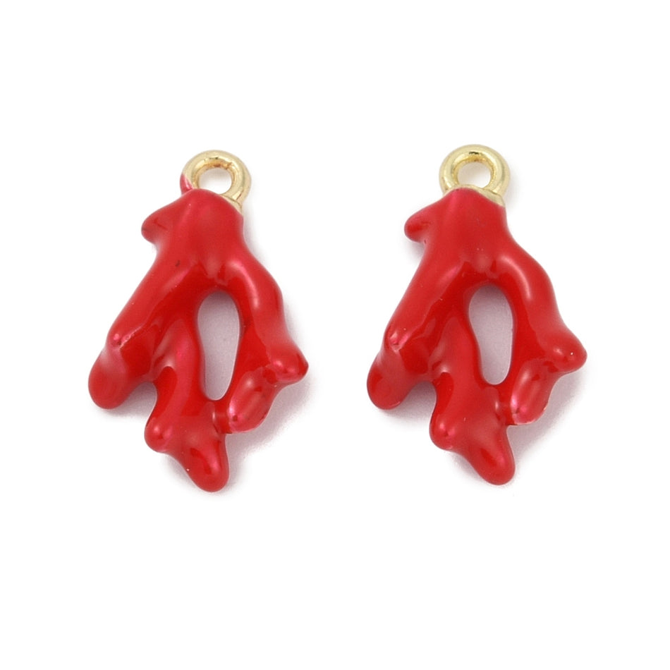 Red Coral Branch Pendant 16mm, 2pcs